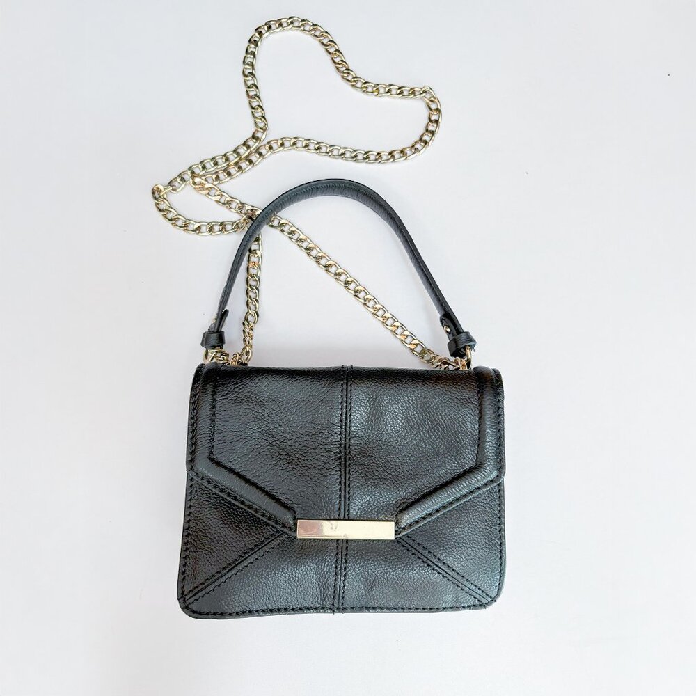 Steven by Steve Madden Cross Body Leather Purse Bag Chain Strap Black Mini